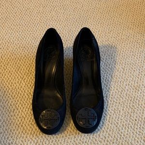 Black suede Tory Burch wedges. Size 7